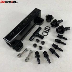 Black 1/8NPT 6 Port Vacuum Manifold Kit fit Turbo Boost Intake Manifold EMUSA - Foto 1 di 6