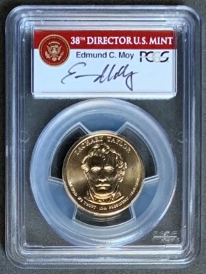 NQC Mint Error 2009 $1 Zachary Taylor w/ Moy Sign., Missing Edge Lettering MS 66 - Image 1 of 2