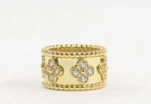 Clover Ring,Four Leaf Flower Gold Ring Band Please Add By Note Color/size - Picture 1 of 5