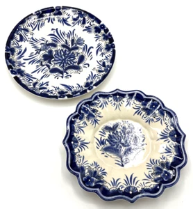 Pair I. Godinger  & Co. Plate Two Plates Cobalt Floral Scalloped Hand Painted - Picture 1 of 23