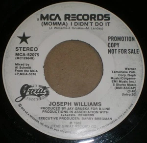 Joseph Williams (Momma) I Didn't Do It 1982 White Label Promo Pop Rock 7" - Imagen 1 de 2