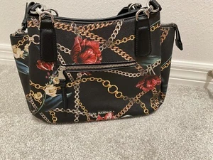 DANA BUCKMAN ROSES FLORAL BLACK PURSE, NWOT, WIDTH 12 IN, HT 10 IN - Picture 1 of 4