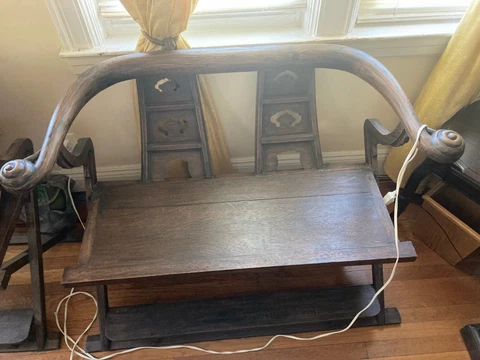antique loveseat furniture brown 33 in height, 27 in width, 49 in length Cover
