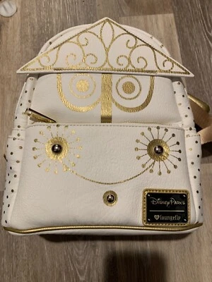 New Disney Parks Loungefly It's A Small World White and Gold Mini Backpack Bag - Image 1 of 3