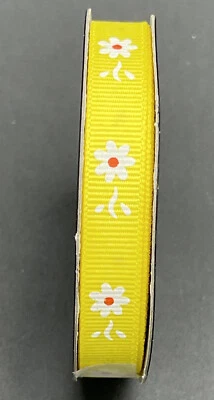 NEW The Ribbon Boutique, Yellow and White Flower Ribbon  3/8" x 15ft - Image 1 of 3
