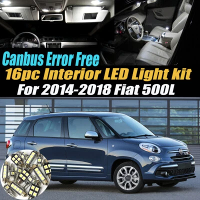 16件装CANBUS无错误白色汽车内部LED灯套件适用于2014-2018菲亚特500L  — 第 1/4 张图片