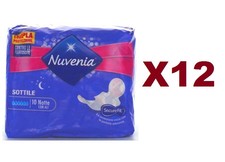 12 PEZZI NUVENIA ASSORBENTI SOTTILE NOTTE CON ALI DA 10PZ (TOTALE 120 pz )