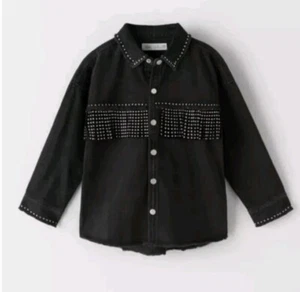 Zara Girls Cropped Fringed Denim Jacket Size 8 Western Cowgirl Style Raw Hem - Picture 1 of 7