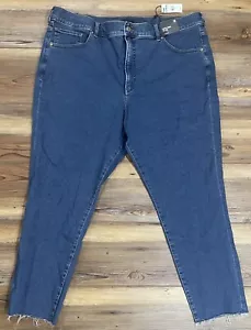 NEW EXPRESS Denim Blue Jeans Cropped Skinny High Rise Raw Hem Women Size 18 NWT - Picture 1 of 8