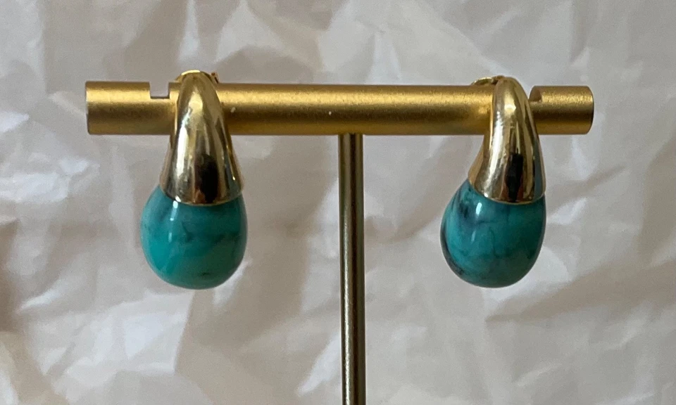 Bottega Veneta. Chunky water drop earrings with turquoise # 361 - Image 1 of 4