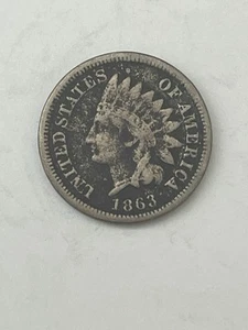 Centavo/penique cabeza india cobre/níquel 1863 ~ Bonita fecha temprana - Bonito detalle - Imagen 1 de 6