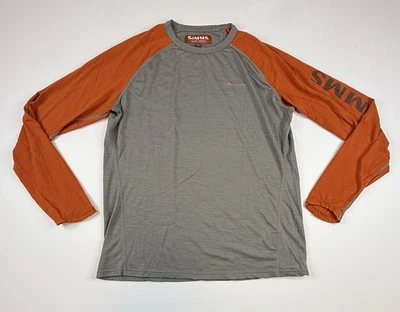 Camisa de manga larga Simms Fishing Products gris naranja para hombre grande 89 % lana merino Foto 1 de 4