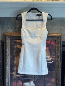 Zara Cocktail-Minikleid mit eckigem Ausschnitt weiß raffiniert US-Größe Small neu mit Etikett - Bild 1 von 11