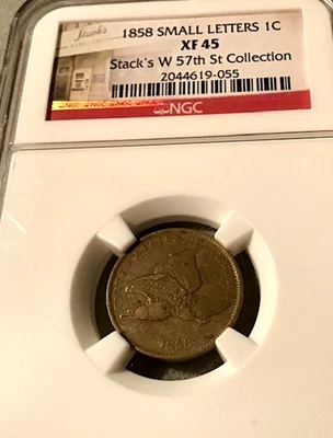 1858 Small Letters Flying Eagle 1 Cent NGC XF 45 Stack's W 57th St Collection - Image 1 of 4