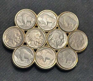 VINTAGE CUSTOM BUFFALO NICKEL BELT BUCKLE – HANDCRAFTED – 10 NICKELS – 4"x 2.50" - Picture 1 of 8