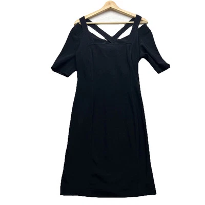 Vestido vaina Boston Proper negro fruncido elástico cuello cuadrado para mujer 12 recortes Foto 1 de 4