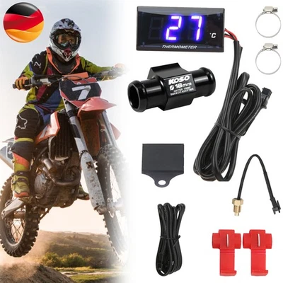 DC 12V Motorrad Thermometer Digital Blau LED Wassertemperaturanzeige Sensor Neu! - Bild 1 von 4