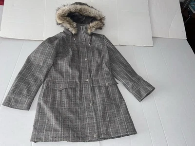 Casaco de tempestade Orvis feminino novo com etiquetas com colarinho de pele pequeno tweed cinza novo com etiquetas - Imagem 1 de 4