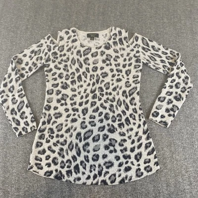 Suéter Charter Club 100 % cachemir estampado de leopardo hombro frío XS Foto 1 de 4