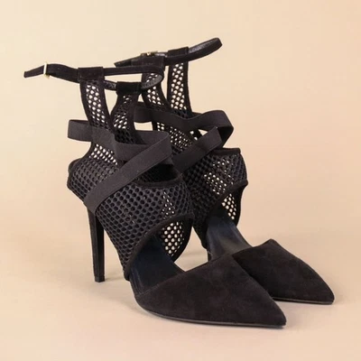 NWT Tamara Mellon Black Suede and Mesh Strappy Heels - Size 37.5 US 7 ($450) - Image 1 of 4