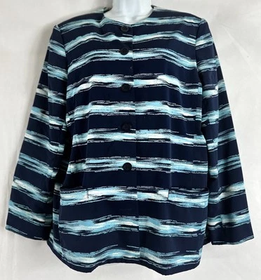 Blazer De Colección Alfred Dunner Talla 12 Negro Teal Blanco Rayas Forrado 2 Bolsillos Forrado Foto 1 de 4