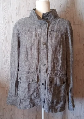 Caslon High Neck Linen Jacket Pockets Women's Size XL Retro Preppy Modern - Image 1 of 4