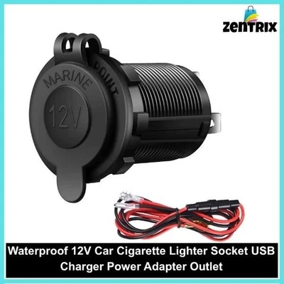 Waterproof 12V Car Cigarette Lighter Socket USB Charger Power Adapter Outlet - Image 1 of 4
