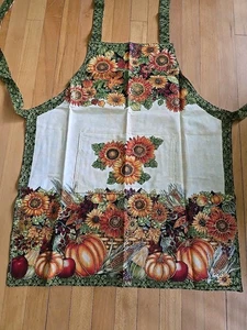 New Vintage Reversable Hand Made Thanksgiving Embellished Bibbed Apron Pocket - Picture 1 of 6