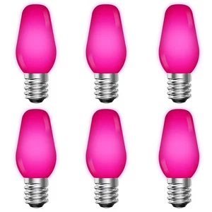 Luxrite C7 LED Pink Light Bulb for String Lights 0.5W E12 UL Outdoor 6 Pack - Picture 1 of 7