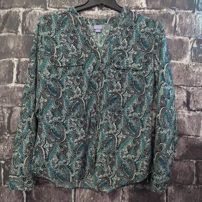 Blusa Camisa Laura Scott Talla L Multicolor Paisley Botón Frontal Mangas con lengüeta enrollable Foto 1 de 4