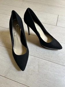 Jessica Simpson Black Suede Heels With Silver Border Detail Size 6.5 - Picture 1 of 4