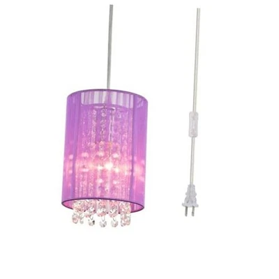  Lámpara Colgante Enchufable - Luz Colgante Cristal Fácil Instalación para Niñas 5.9" Púrpura Foto 1 de 4