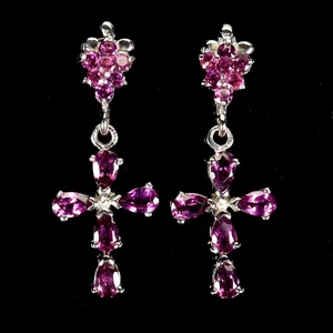 925 Sterling Silver Earrings Pear Rhodolite Garnet 5x3mm Gemstone Jewelry - Picture 1 of 13