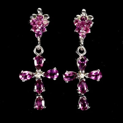 925 Sterling Silver Earrings Pear Rhodolite Garnet 5x3mm Gemstone Jewelry - Image 1 of 4
