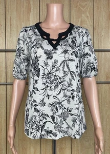 Corvia Damen Bluse Kurzarm schwarz-weiß Print Cut Out Größe M - Bild 1 von 5