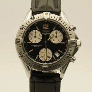 Breitling Colt Reloj Cromo Cronógrafo A53035 Acero 38MM Hermosa Estado Negro - Imagen 1 de 9