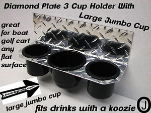Polaris Range Crew 1 JUMBO 3 Cup Drink Holder Aluminum Diamond plate 2010 up - Bild 1 von 6