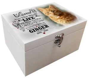 Urna de madera blanca personalizada / caja de memoria, urna conmemorativa de gato mascota, 4 tamaños de urna. - Imagen 1 de 17