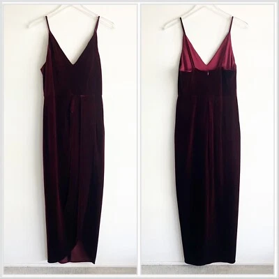 PLS READ Aqua 10 Dress Velvet Burgundy Red Long Sleeveless Spaghetti Straps - Image 1 of 4