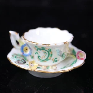 Coalport Encrusted Miniature Cup Saucer Antique Porcelain c1850 - Picture 1 of 10