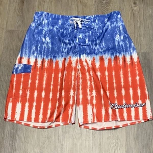 Budweiser Swim Trunks Shorts Size 38 Tie Die Red White Blue Patriotic Beer Mens - Picture 1 of 9