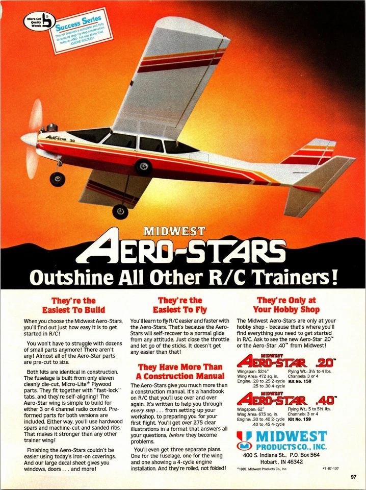 Midwest Aero Stars Airplane Trainer RC Print Ad Wall Art Decor Ephemeral - Image 1 of 1