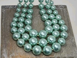 Charter Club Aqua Faux Pearl Beaded Necklace Triple Strand 3 Rows Graduated NWT - Picture 1 of 12