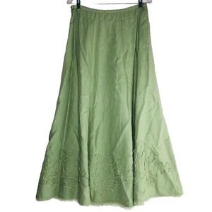 Soft Surroundings Women Linen Maxi Skirt Size M Sage Green Patched Peasant Boho - Picture 1 of 8