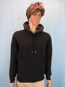 NWT MENS BURBERRY CLAREDON BLACK COTTON NOVA CHECK LOGO PULLOVER HOODIE M - Picture 1 of 12