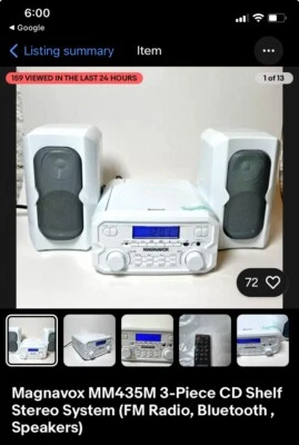 Magnavox MM435M 3-Piece CD Shelf Stereo System (FM Radio, Bluetooth , Speakers) - Image 1 of 3