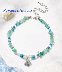 Chaîne cheville Turquoise Et Blanc, Coquille, Réglable De 21 à 27cm, Neuf - Imagen 1 de 1