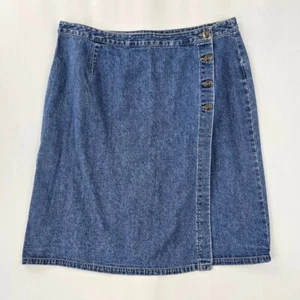 Crazy Horse Jeans Liz Claiborne Blue Denim Wrap Mini Skirt Button Sz 14P - Picture 1 of 16