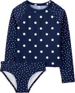 New OshKosh BGosh Girls' Rashguard Swimsuit 6X Navy Polka Dots B818 long sleeve - Picture 1 of 1