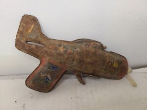 Vintage US Navy Military Friction Powered Tin Litho Trigger Plane 